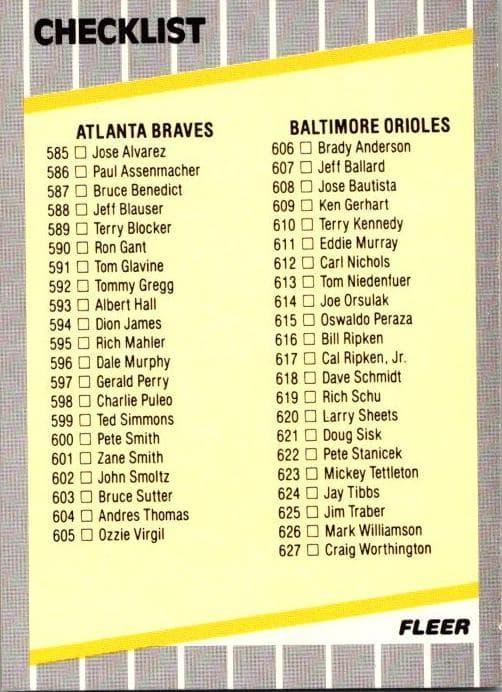 Checklist 585-660: Braves / Orioles / Special Cards #660
