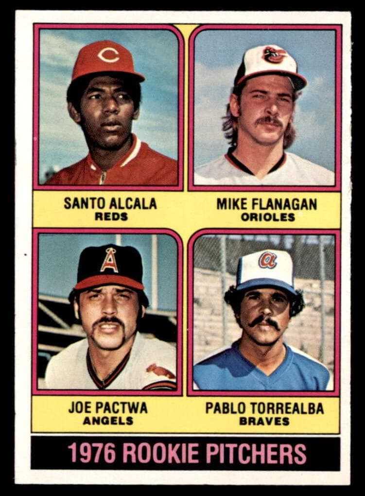 1976 Rookie Pitchers (Santo Alcala / Mike Flanagan / Joe Pactwa / Pablo Torrealba) #589