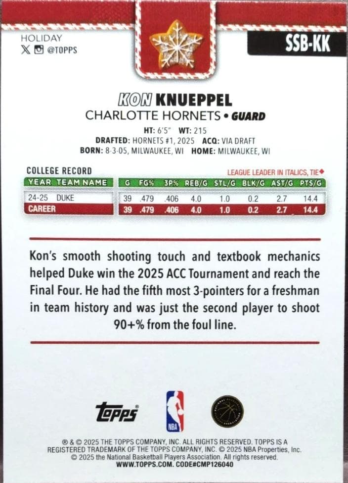 Kon Knueppel 2025 topps Topps Holiday