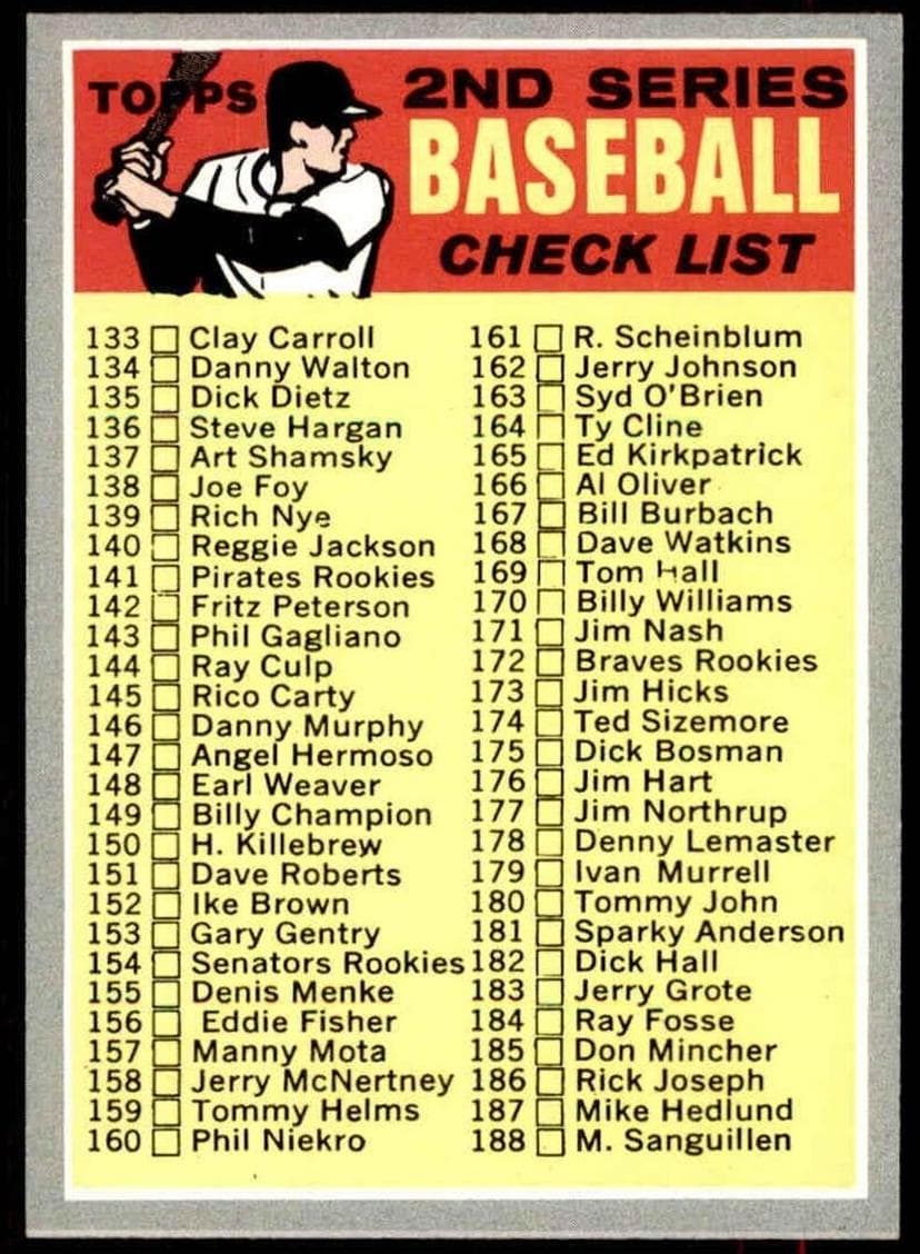 2nd Series Checklist 133-263 1970 topps Topps