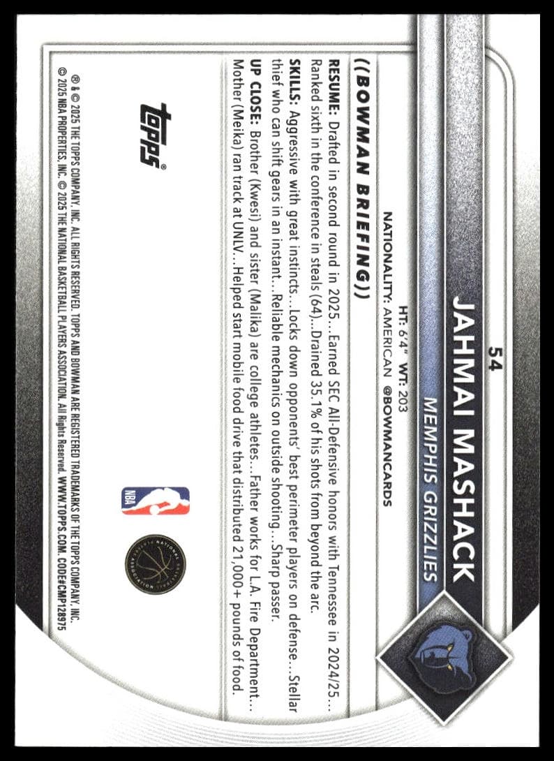 Jahmai Mashack trading card