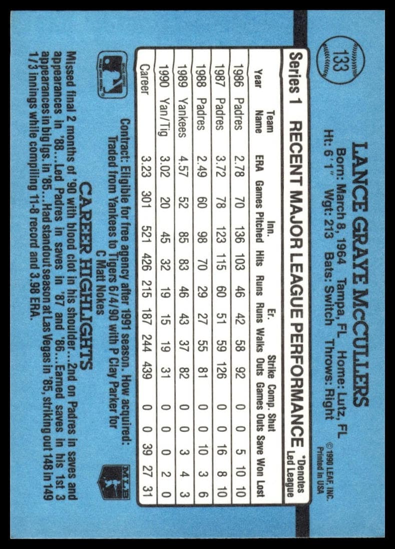 Lance McCullers 1991 panini Donruss