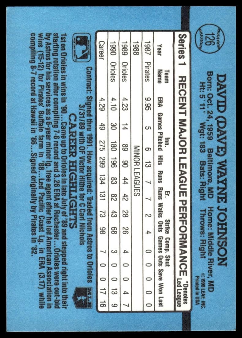 Dave Johnson trading card