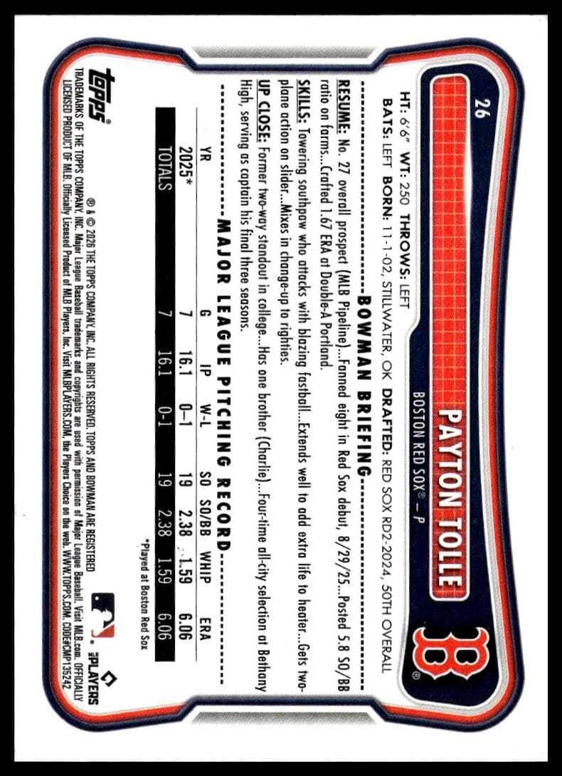Payton Tolle trading card
