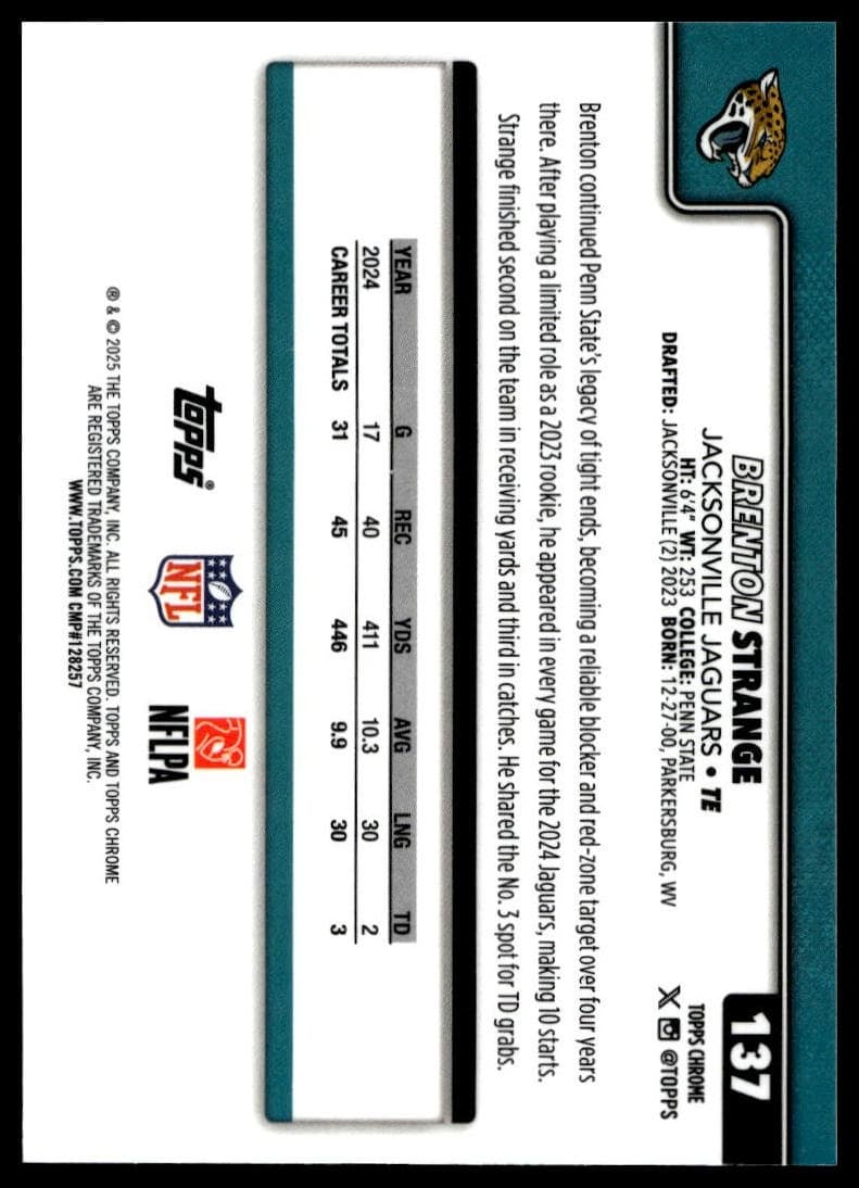 Brenton Strange trading card