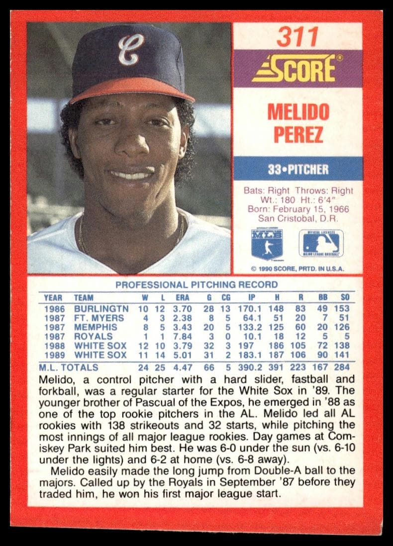 Melido Perez 1990 panini Score