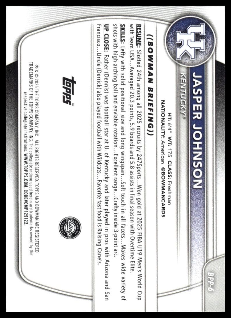 Jasper Johnson trading card