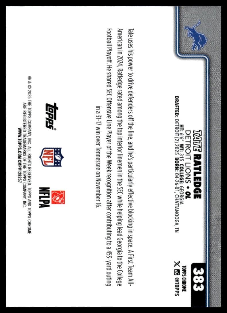 Tate Ratledge trading card