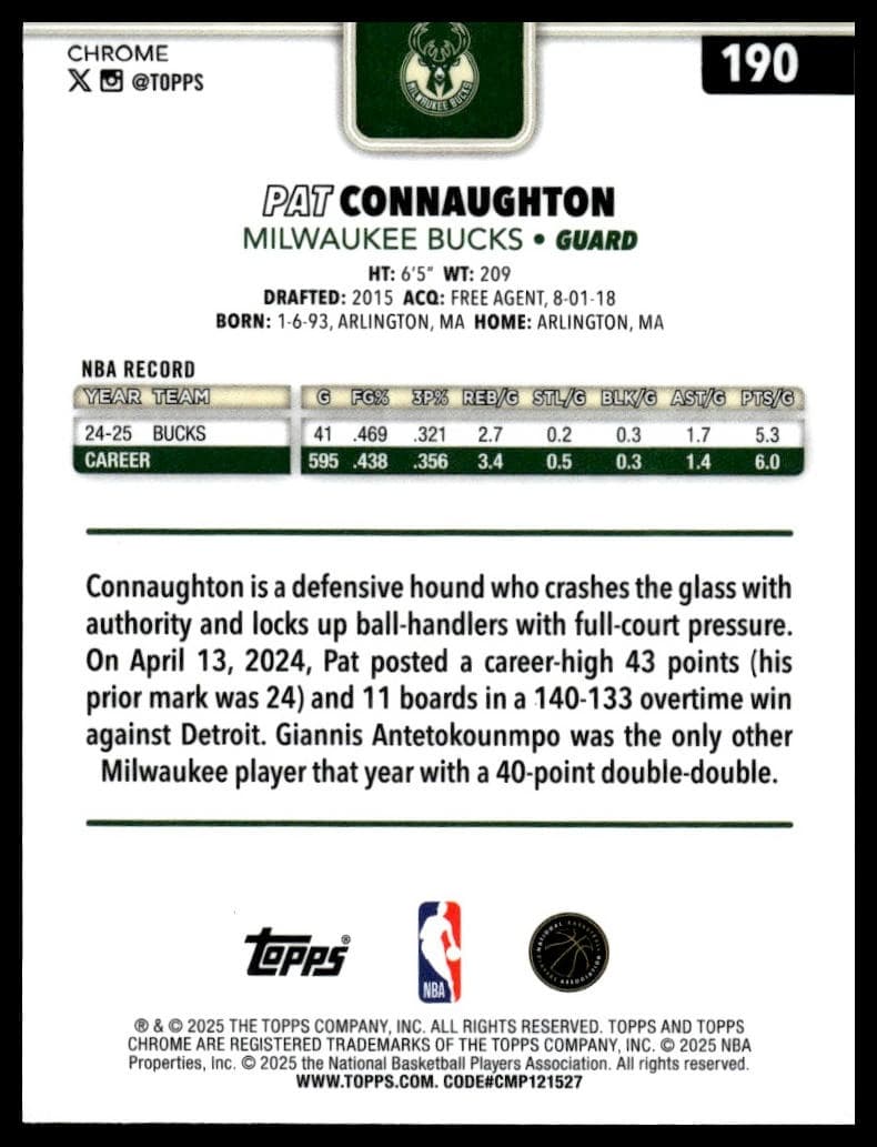 Pat Connaughton trading card