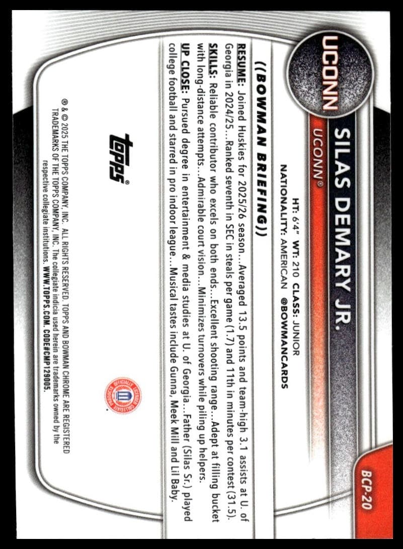 Silas Demary Jr. trading card