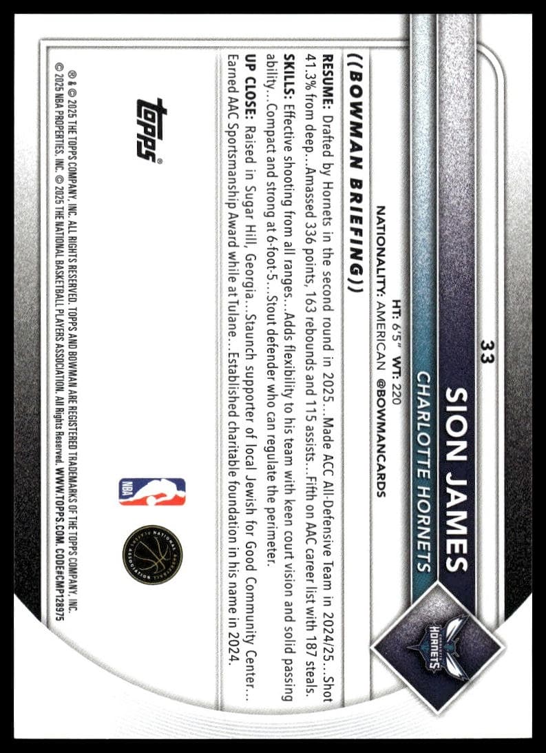 Sion James trading card