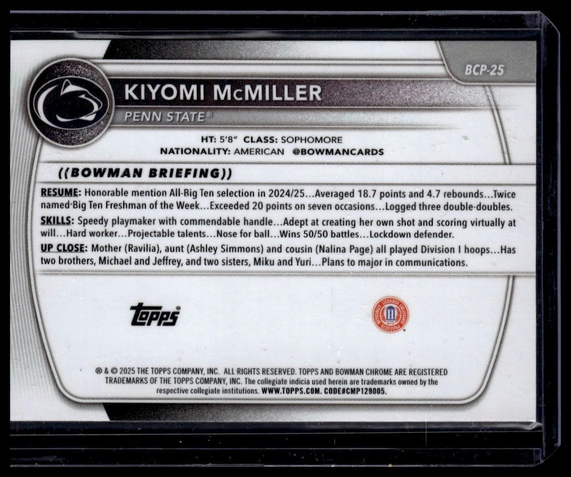 Kiyomi McMiller trading card