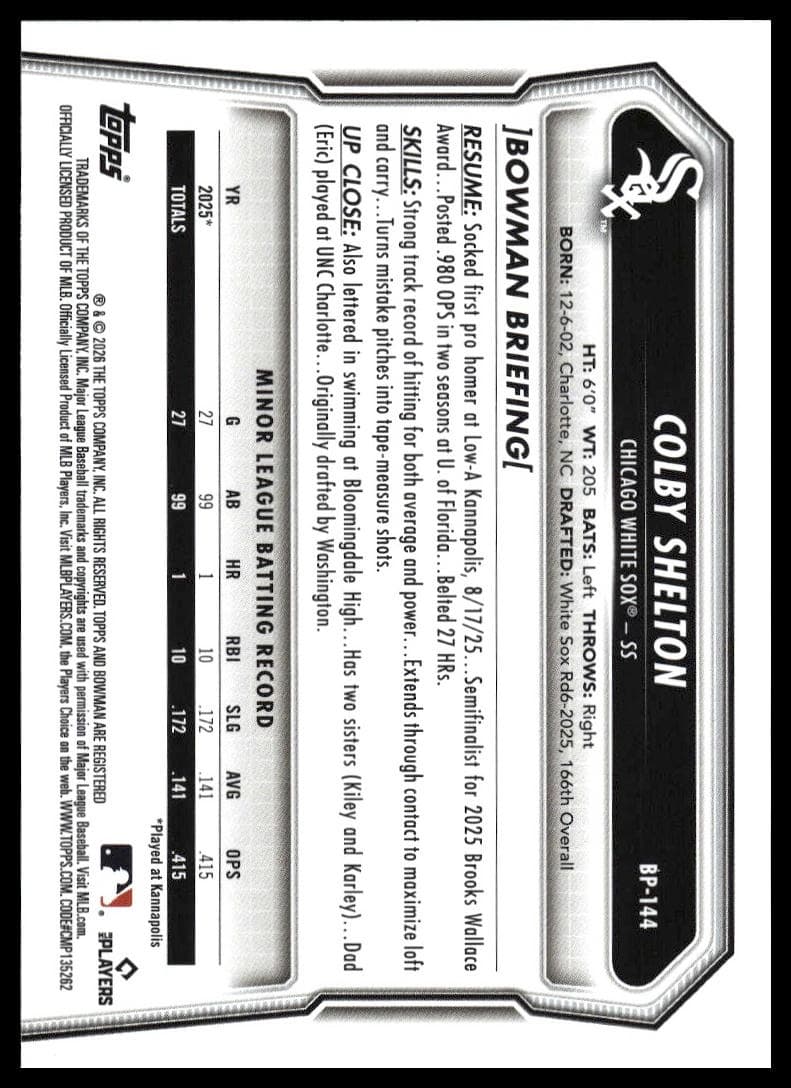 Colby Shelton trading card