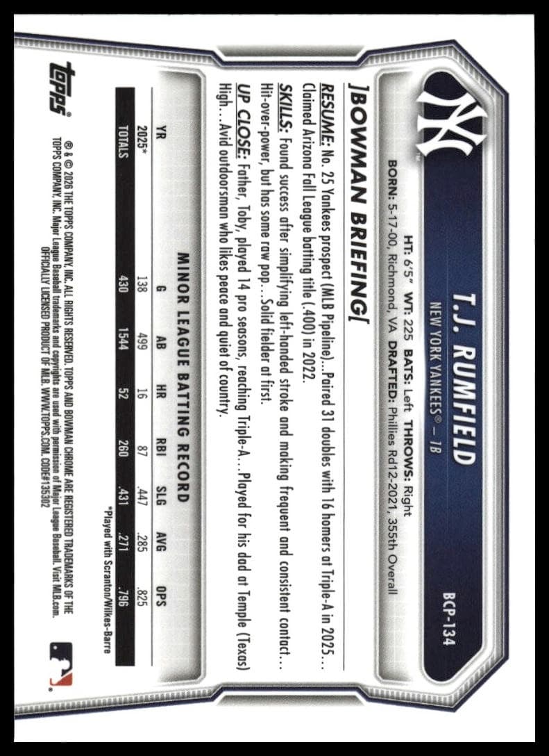 T.J. Rumfield trading card