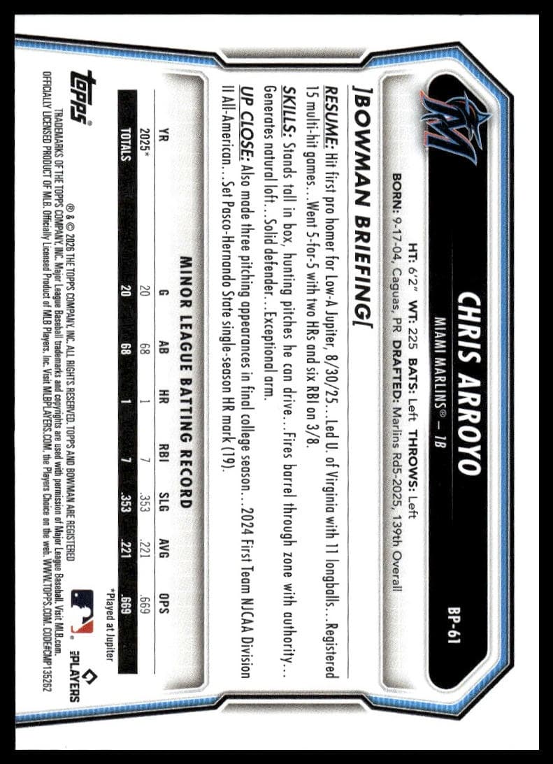 Chris Arroyo trading card