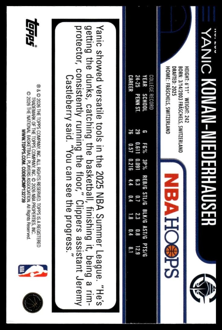 Yanic Konan-Niederhauser trading card