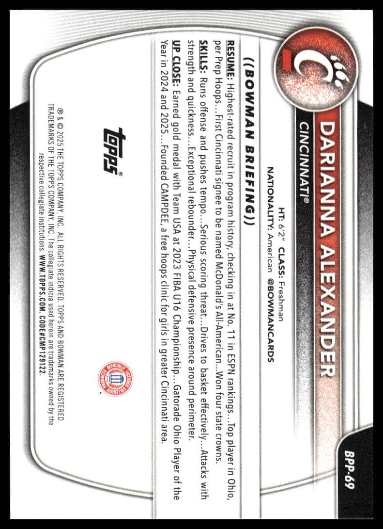 Darianna Alexander trading card