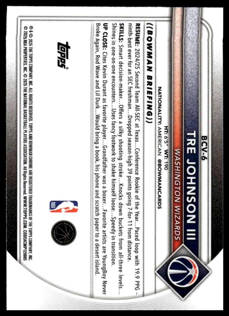 Tre Johnson III 2025 bowman Bowman Chrome
