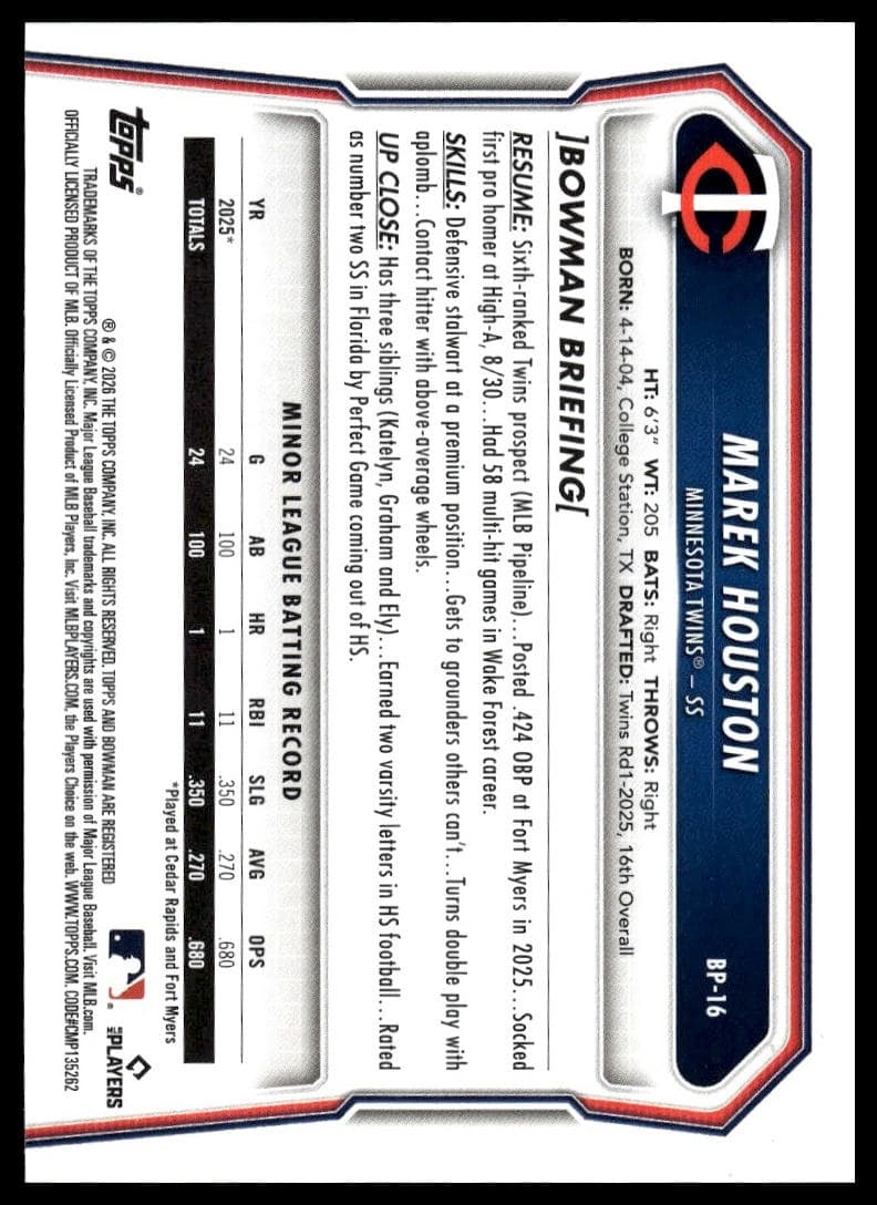 Marek Houston trading card