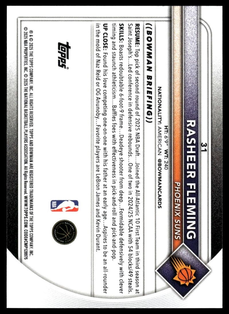 Rasheer Fleming trading card