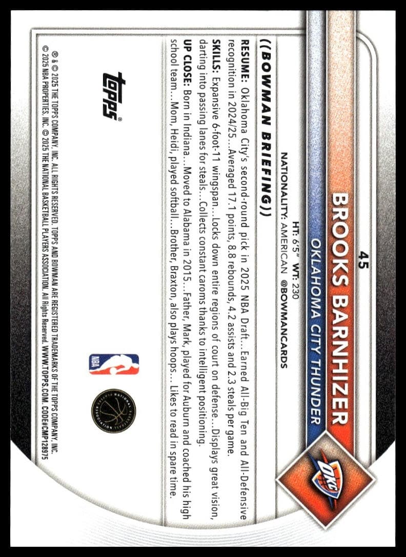 Brooks Barnhizer trading card
