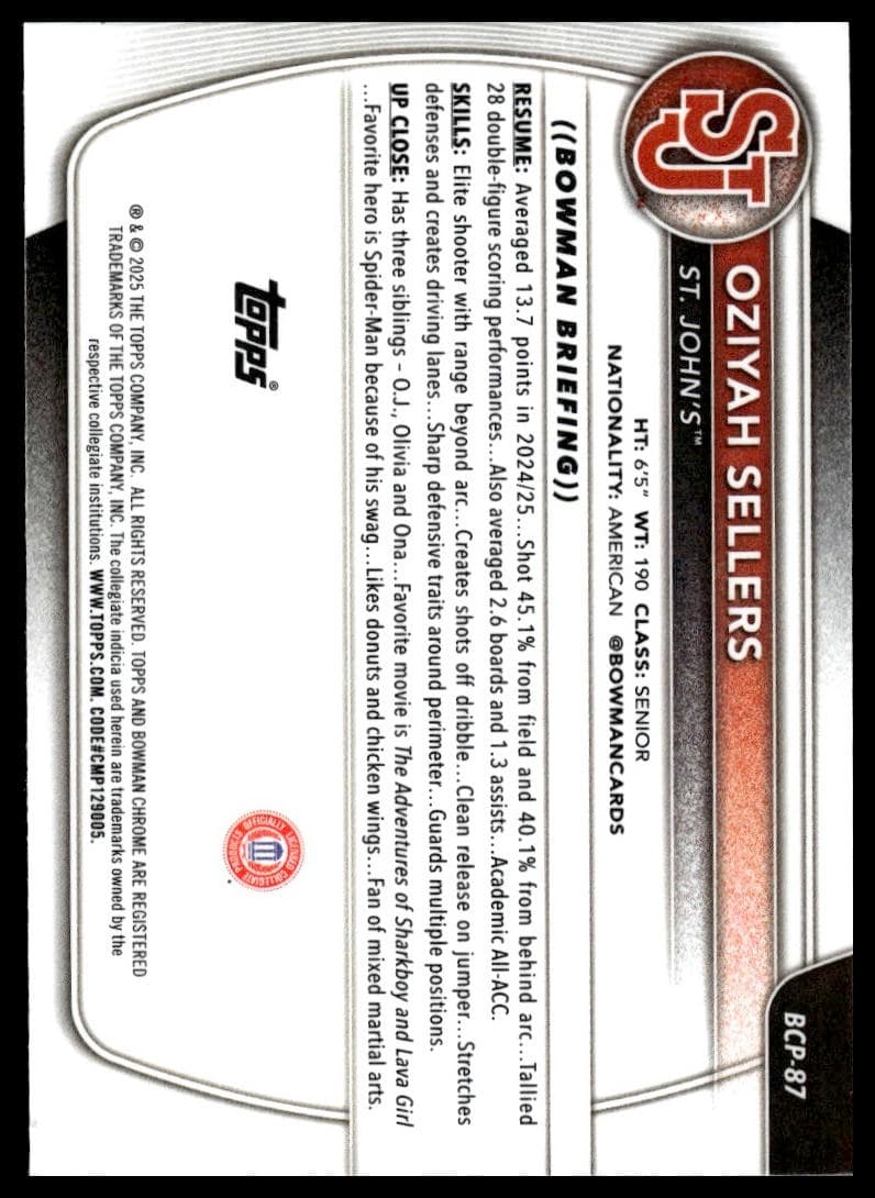 Oziyah Sellers 2025 bowman