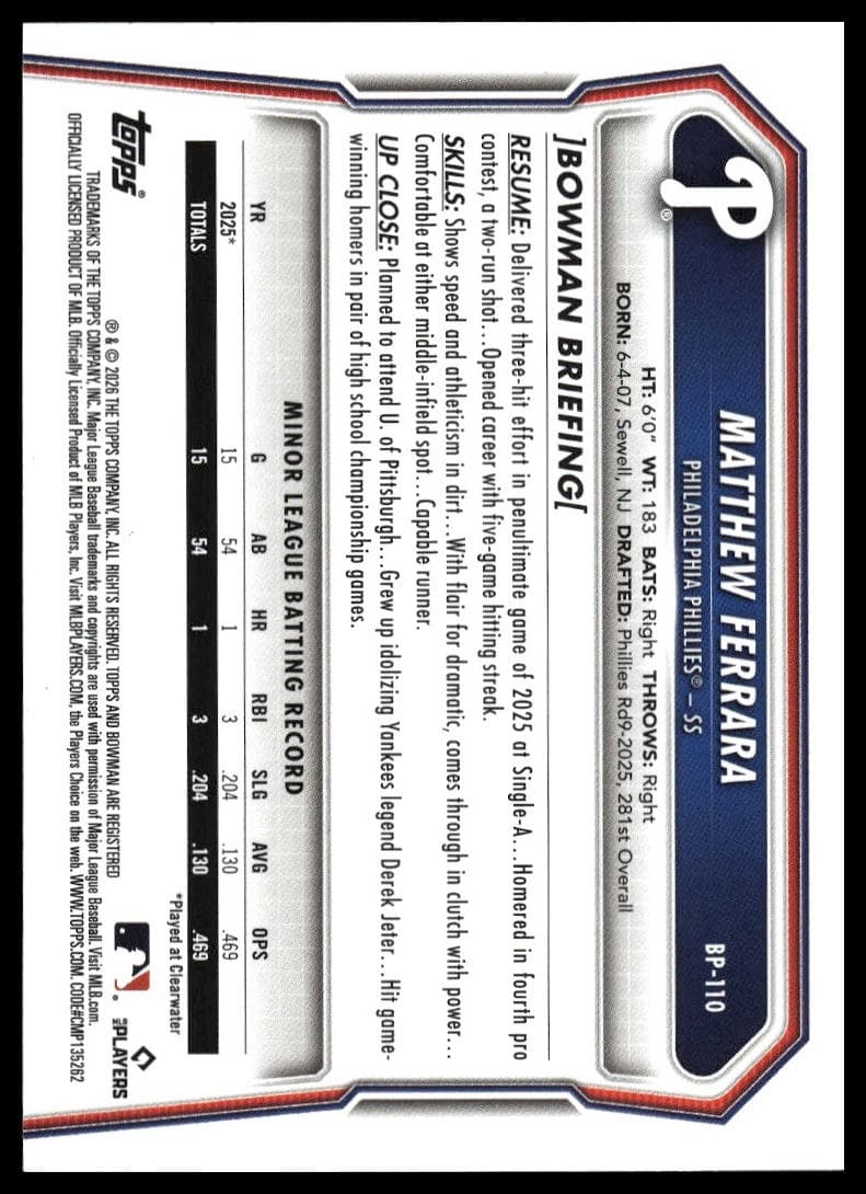 Matthew Ferrara trading card