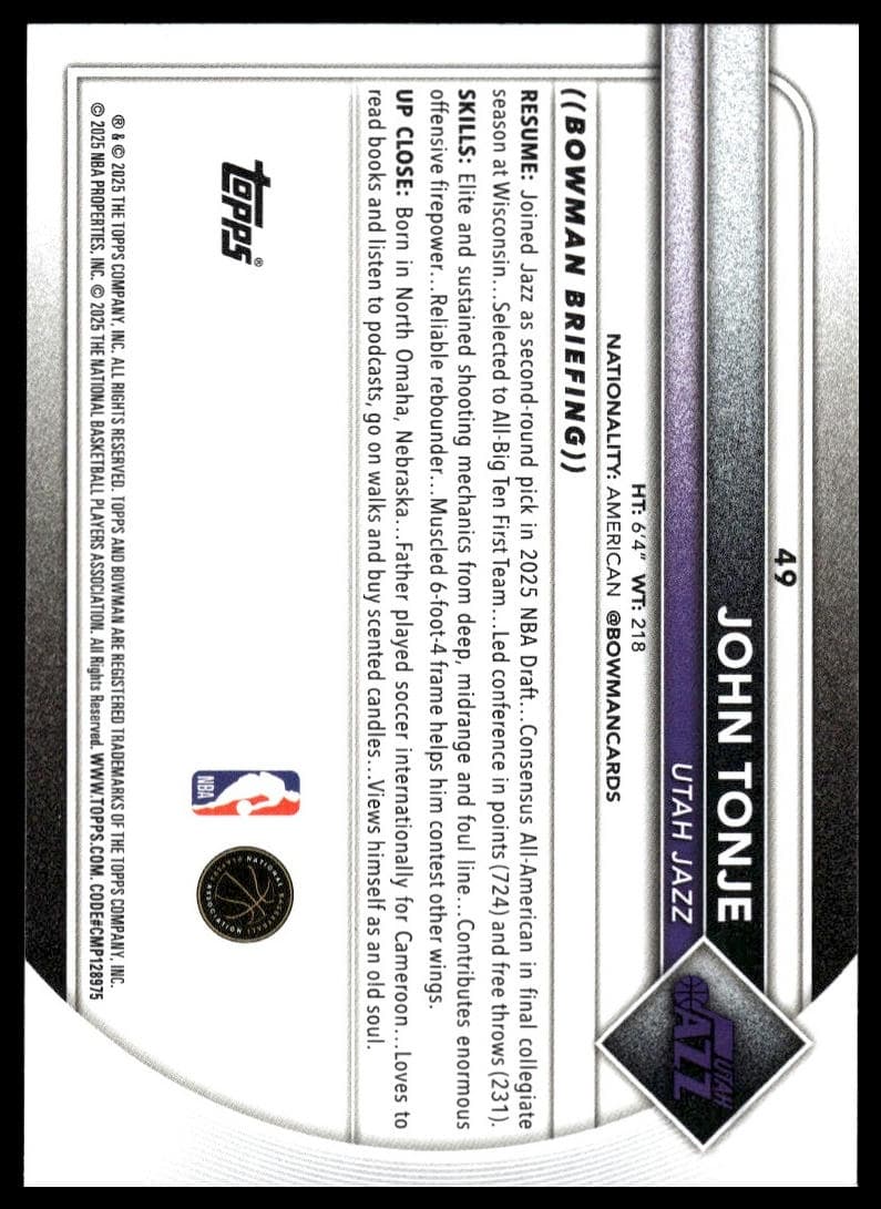 John Tonje trading card