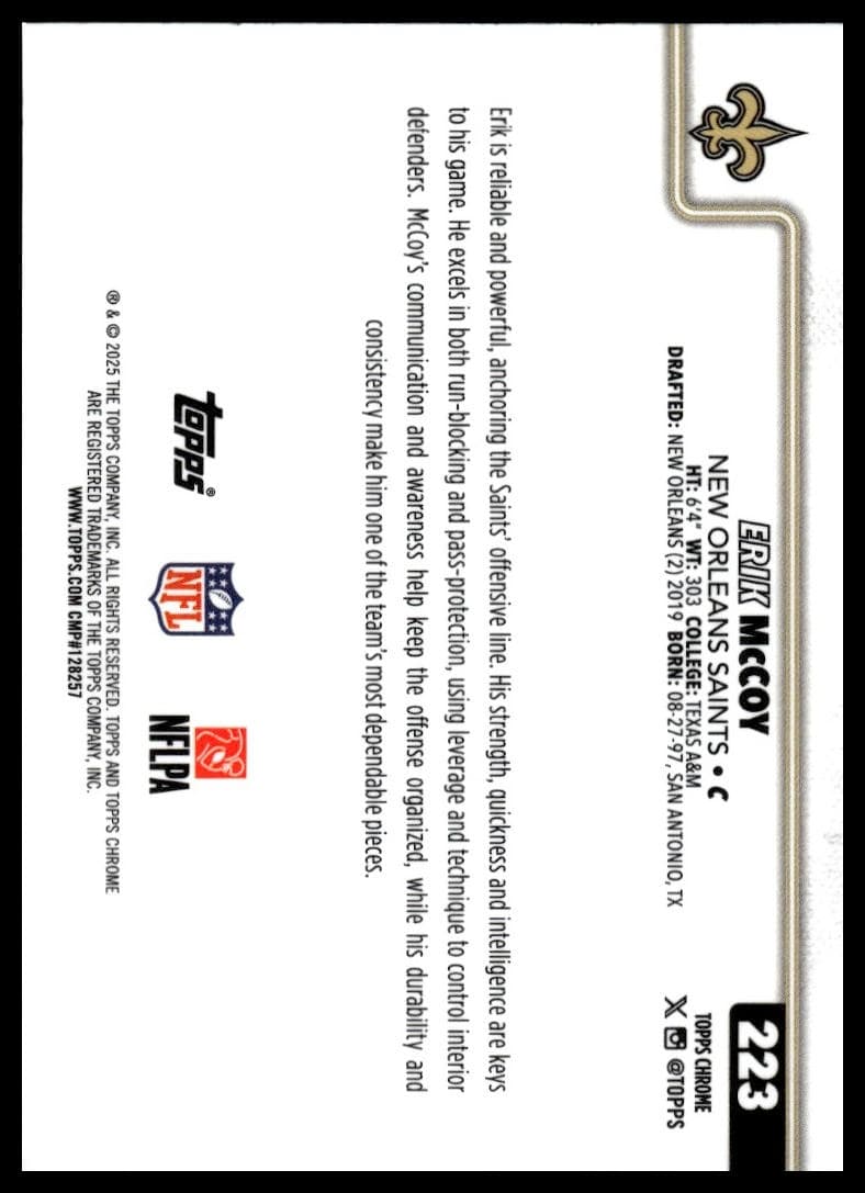 Erik McCoy trading card