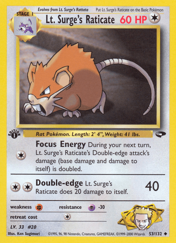 Lt. Surge's Raticate 1998 Pokemon
