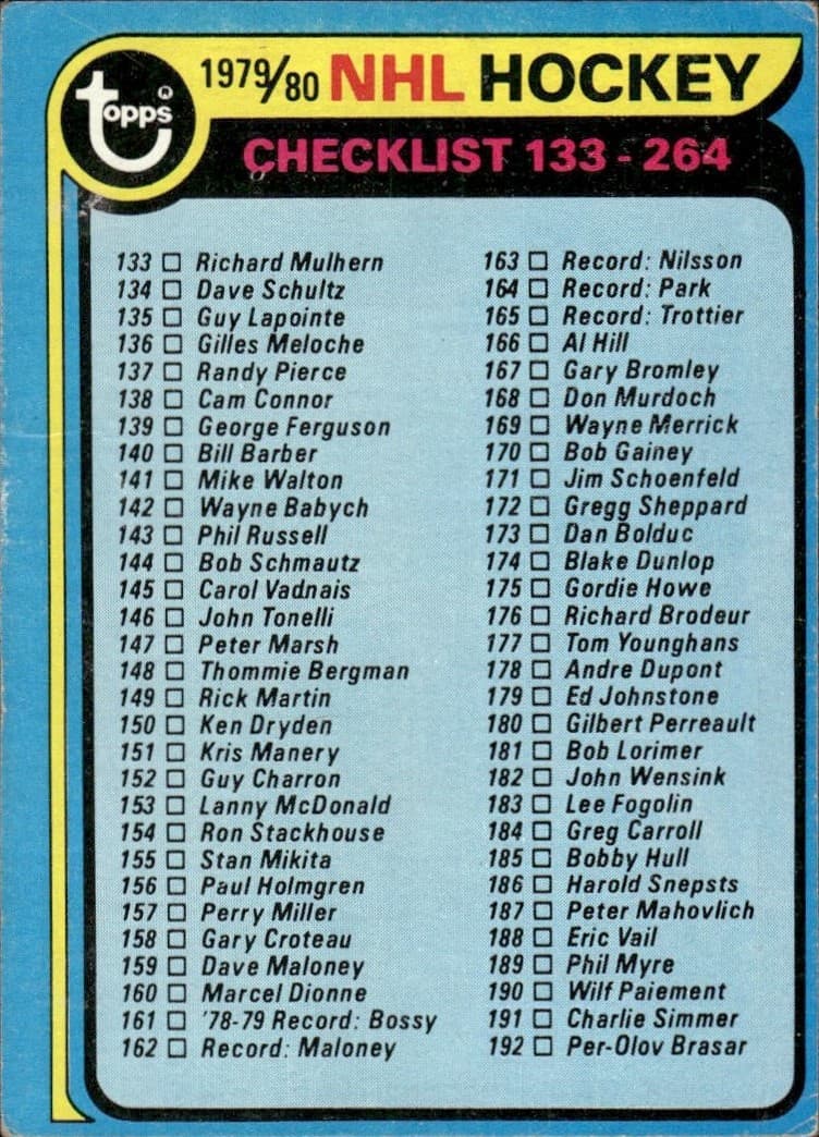 -80 Checklist 133-264 NHL Hock 1979 Topps 1979 Topps
