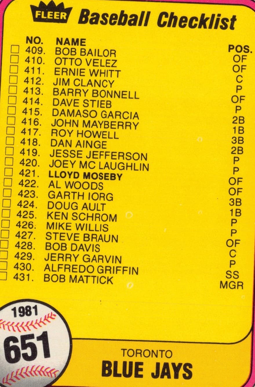 Checklist: Blue Jays / Giants #651