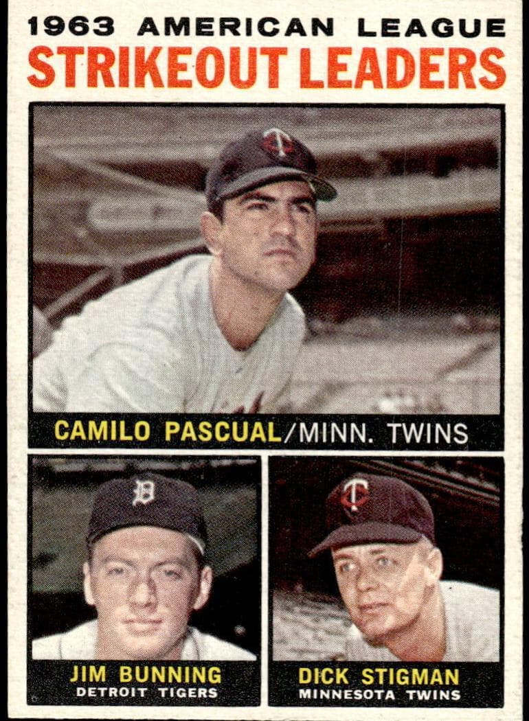 1963 American League Strikeout Leaders (Camilo Pascual / Jim Bunning / Dick Stigman) #6
