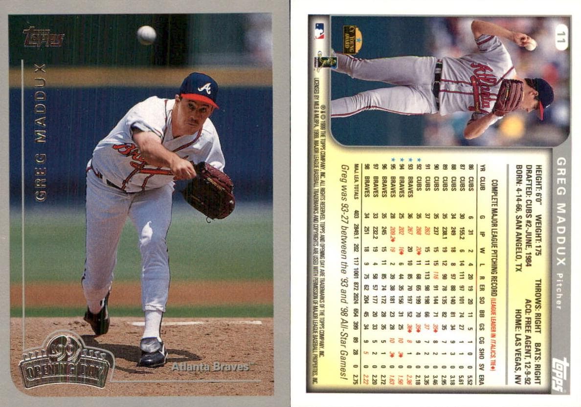 Greg Maddux 1999 topps Topps Opening Day