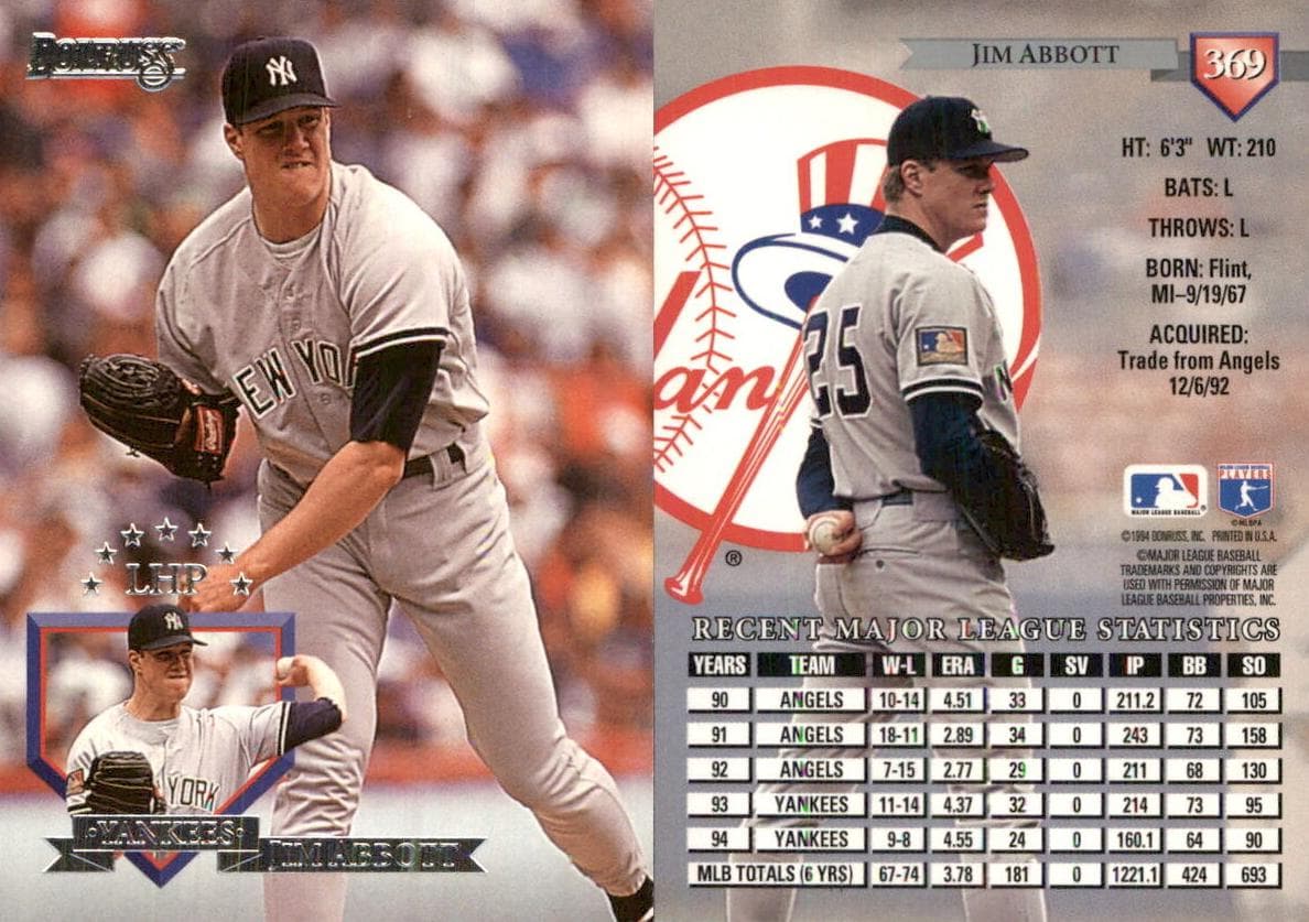 Jim Abbott 1995 panini Donruss