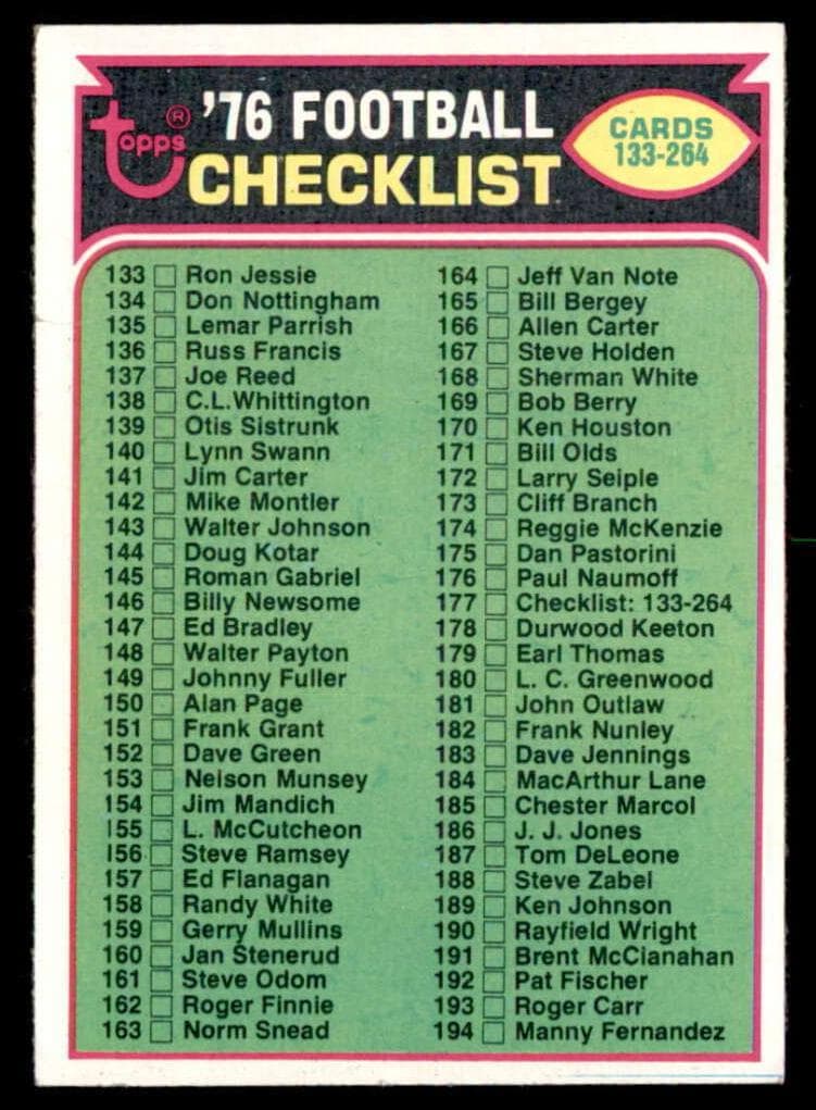 Checklist: 133-264 1976 topps Topps