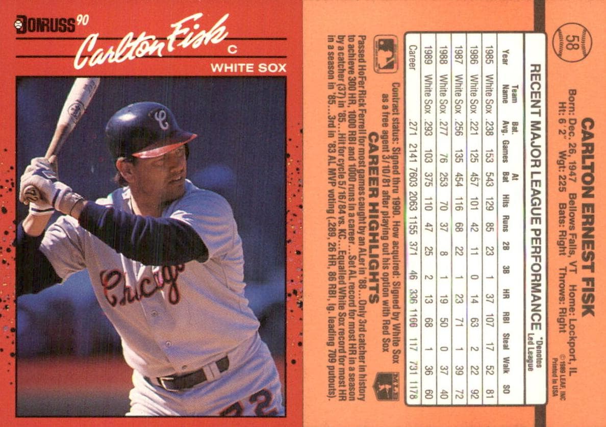 Carlton Fisk 1990 panini Donruss