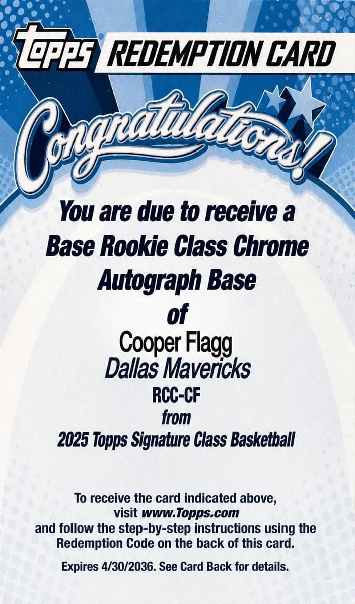 Cooper Flagg 2025 topps Topps Signature Class