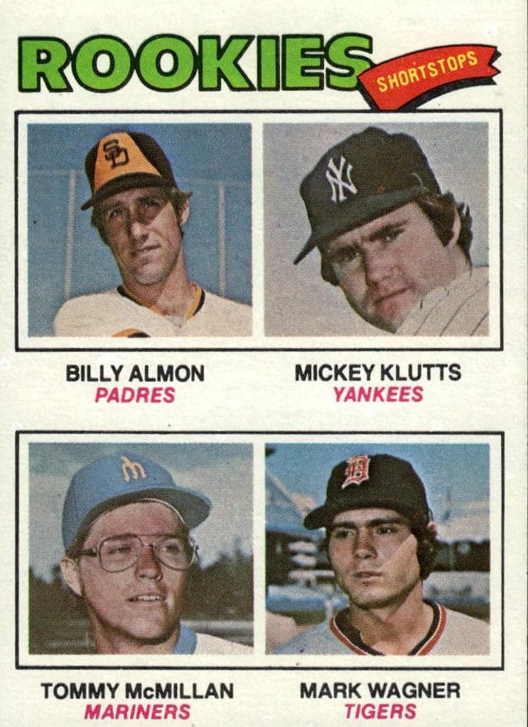 1977 Rookie Shortstops (Billy Almon / Mickey Klutts / Tommy McMillan / Mark Wagner) #490