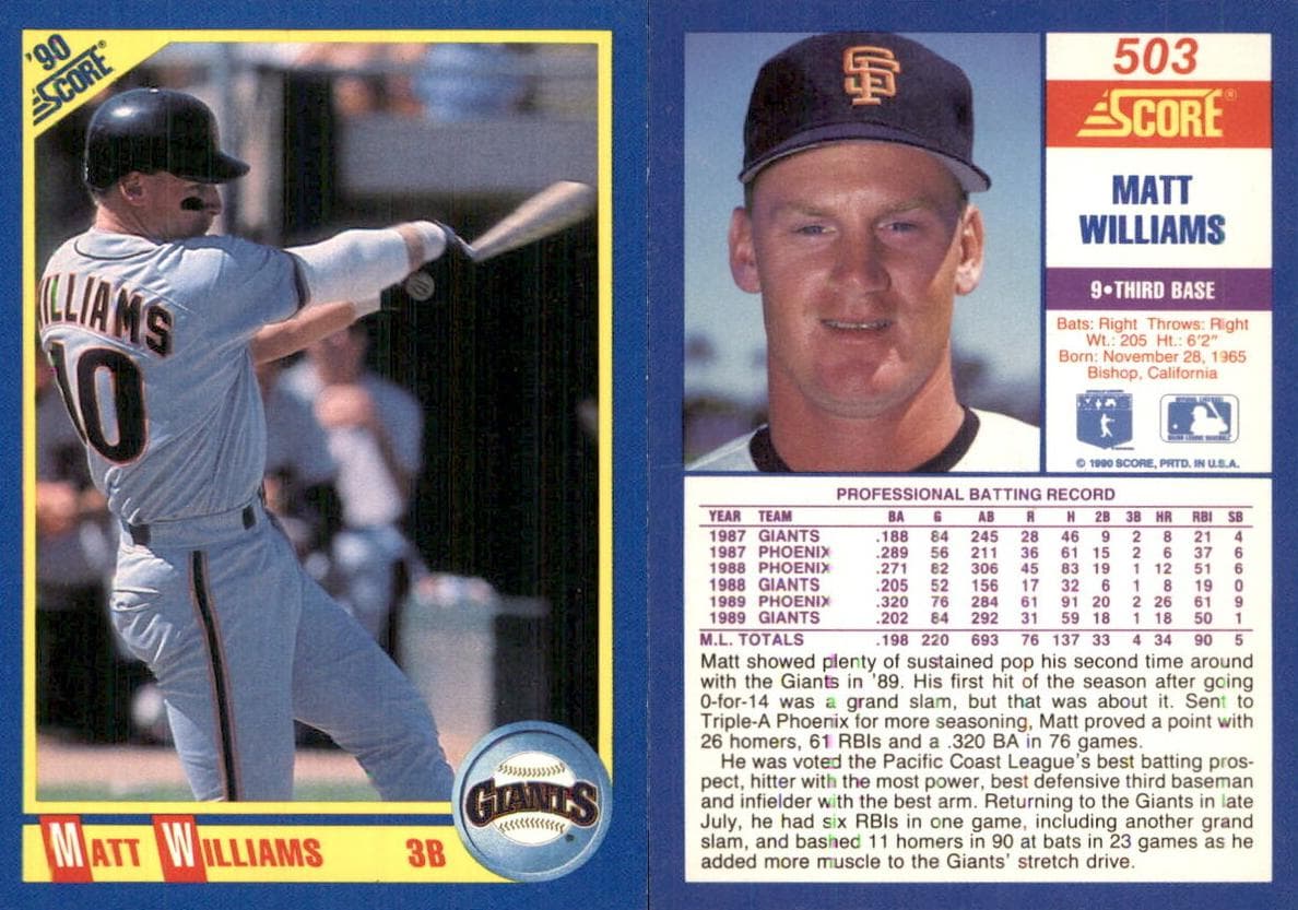 Matt Williams 1990 panini Score