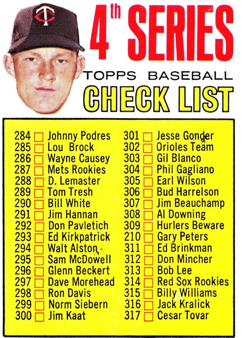 4th Series Checklist: 284-370 1967 topps Topps