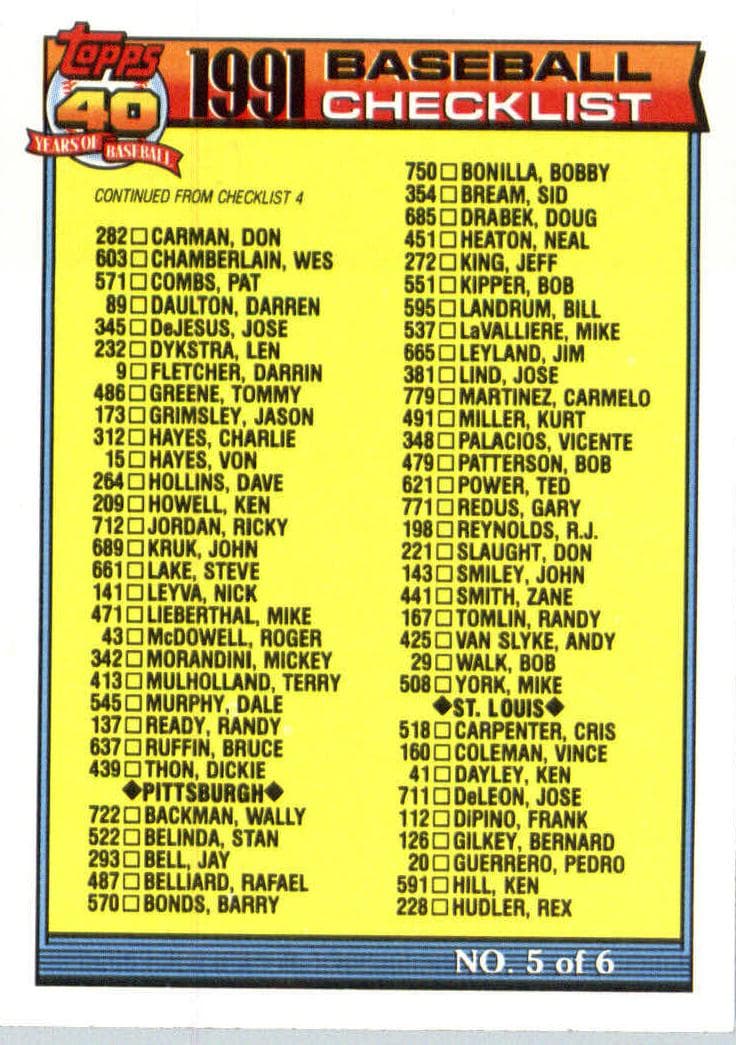 Checklist 5 of 6 (Philadelphia Phillies / Pittsburgh Pirates / St. Louis Cardinals / San Diego Padres / San Francisco Giants #656
