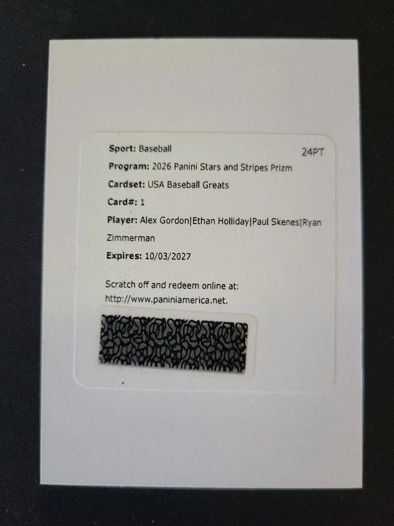 Ryan Zimmerman/Alex Gordon/Ethan Holliday/Paul Skenes 2026 panini
