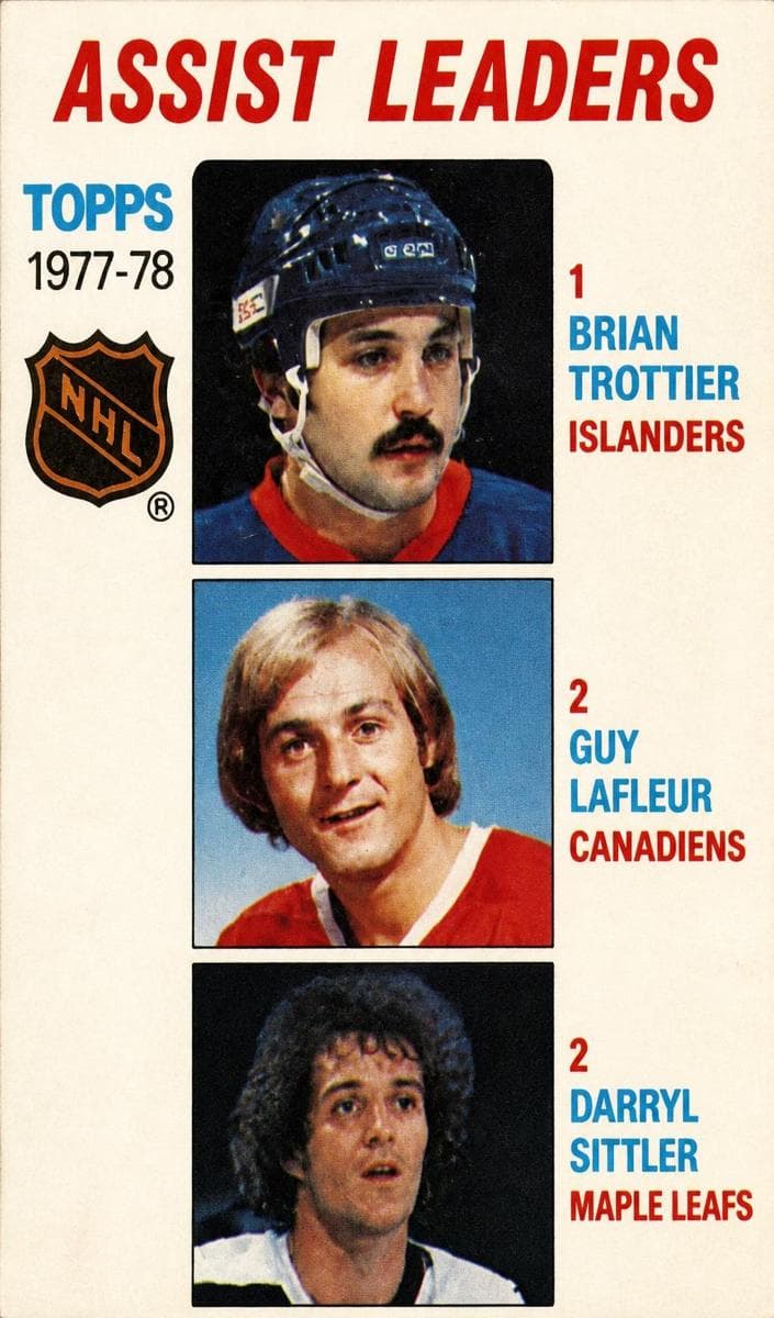 1977-78 Assist Leaders (Bryan Trottier / Guy Lafleur / Darryl Sittler) #64