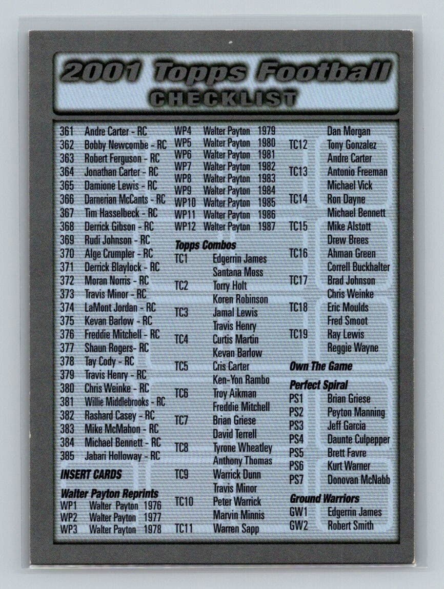 Checklists Blue Checklist 2001 Topps