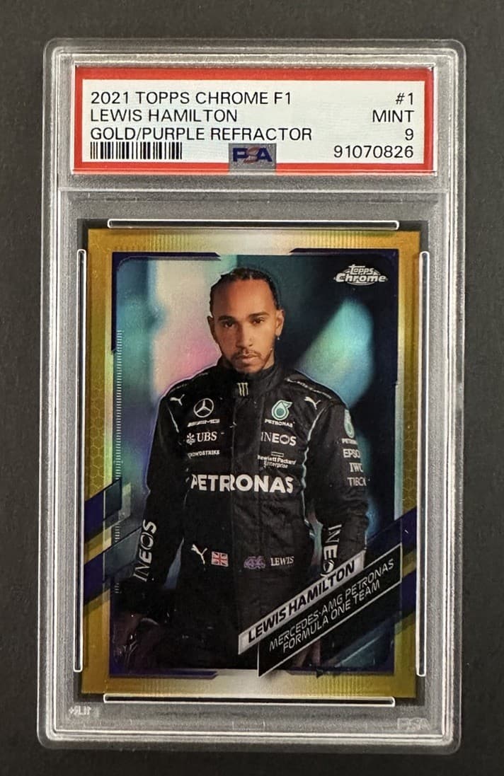 Lewis Hamilton Gold 2021 Topps Chrome 2021 Topps Chrome gold-purple-refractor
