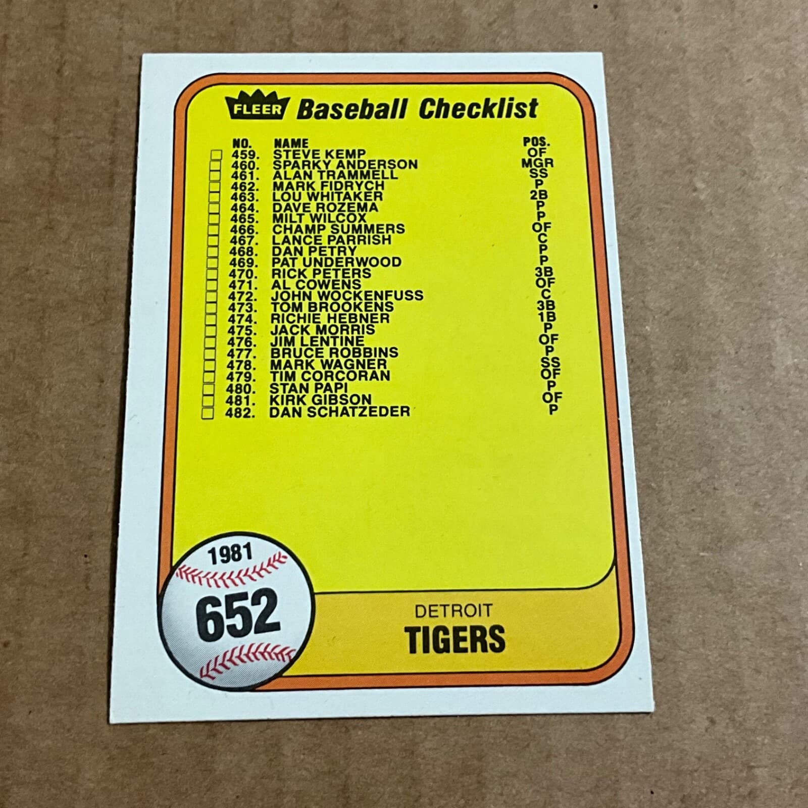 Detroit Tigers 1981 Fleer 1981 Fleer