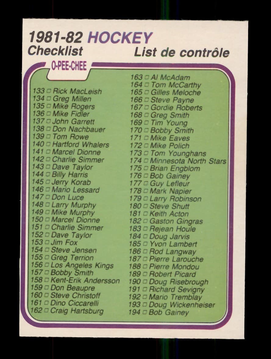 -82 CARDS 133-264 UNMARKED CHE 1981 O-Pee-Chee 1981 O-Pee-Chee