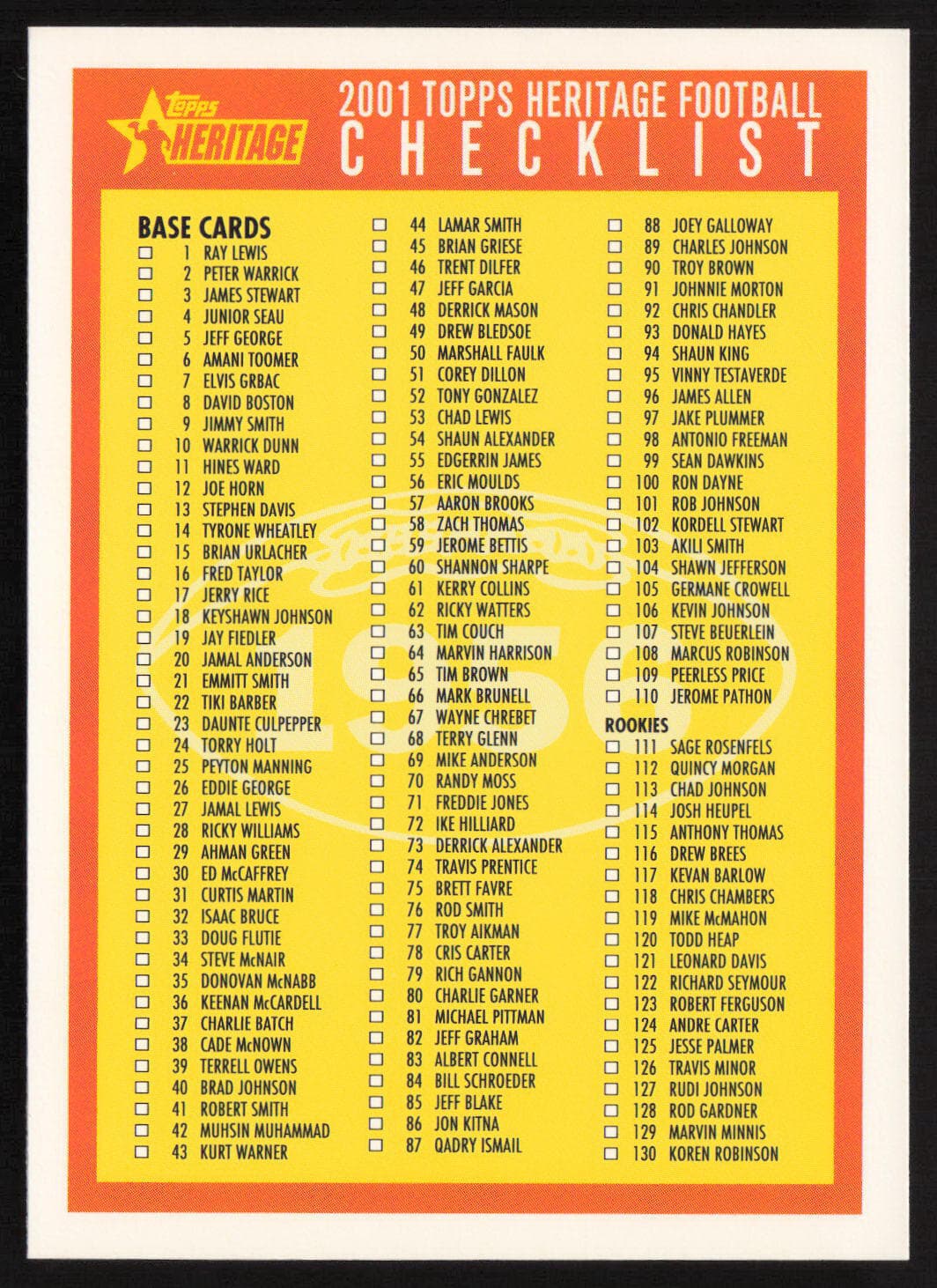 Checklist Checklist 2001 Topps Heritage 2001 Topps Heritage