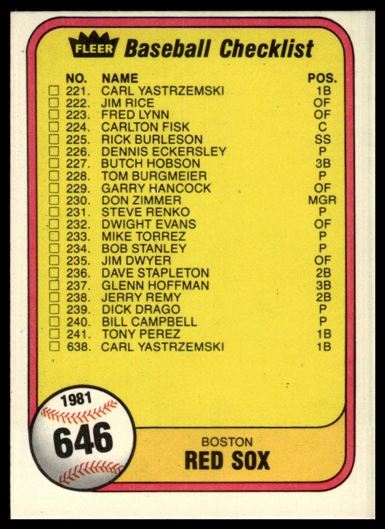 Red Sox 1981 Fleer